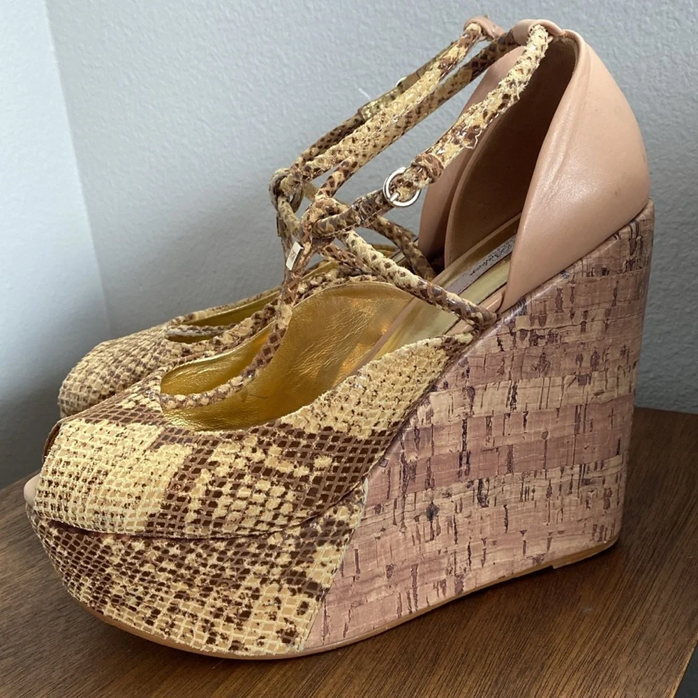 Ted Baker London Leuzea Snakeskin Open Toed Cork Platform Shoes, Women’s 8